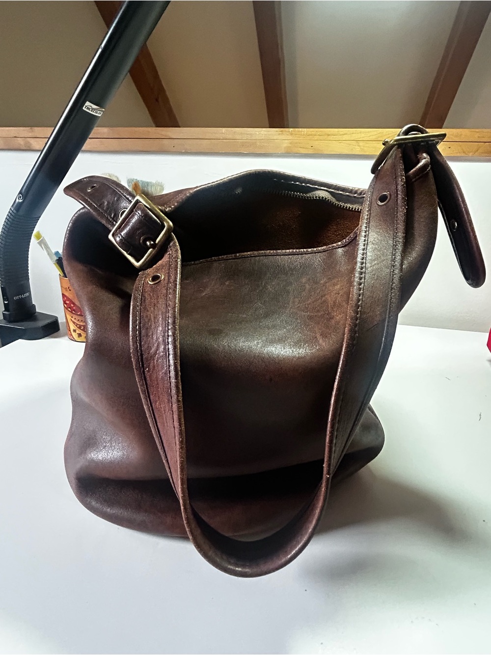Vintage Coach Duffle Sac Handbag 9085 Brown Leather New York City